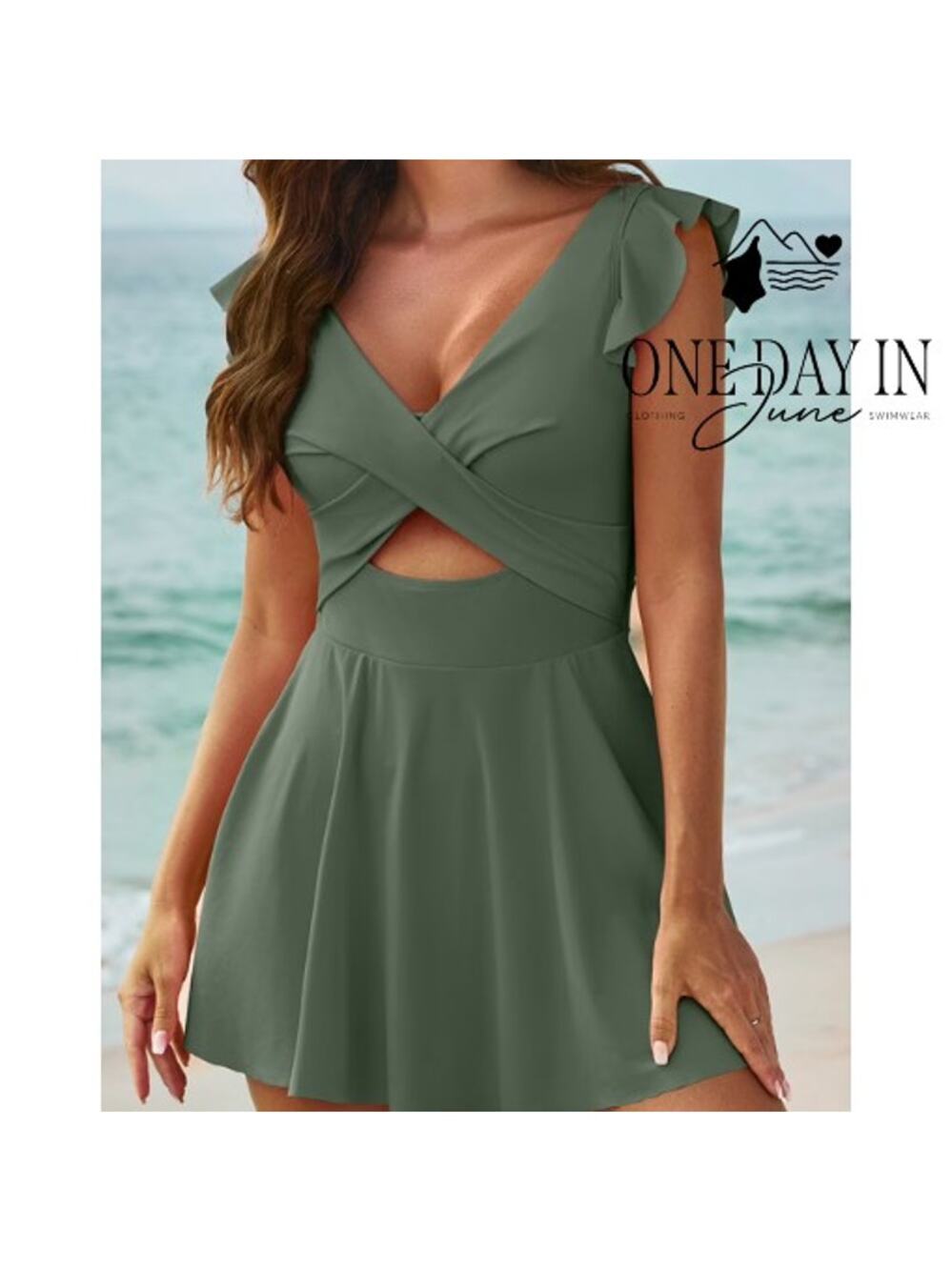 Aleumdr Ruffle Shoulder Cutout Skirted One Piece Swimsuit Size M